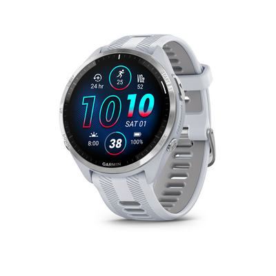 Garmin Forerunner 965 Titanium Bezel with Whitestone Case and Whitestone/Powder Gray Silicone Band